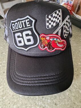 Disney Black Route 66 Lightning McQueen Patch Trucker Hat